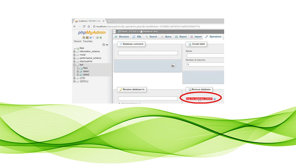 حذف دیتابیس از phpmyadmin