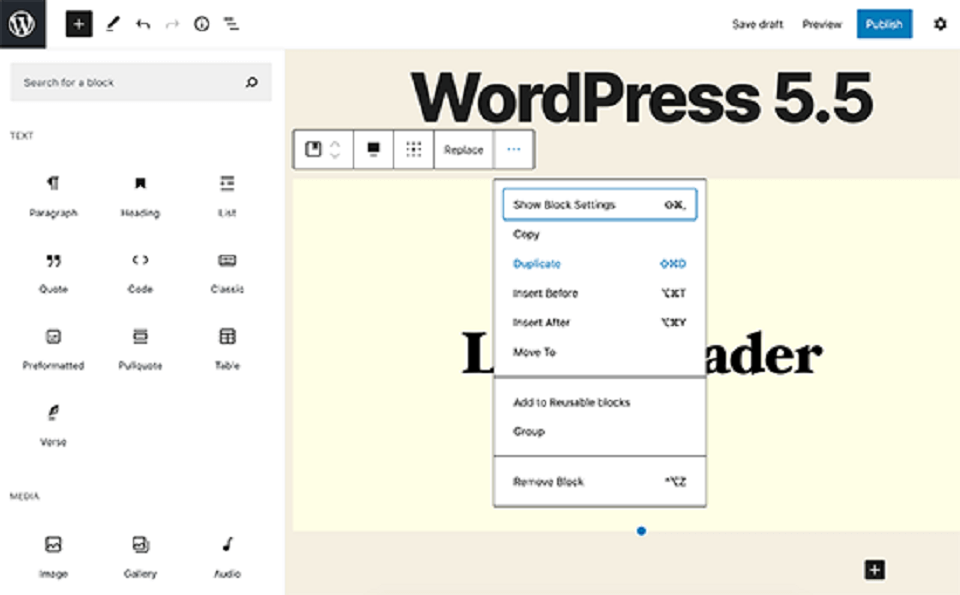 وردپرس 5.5 : ویژگی های block editor