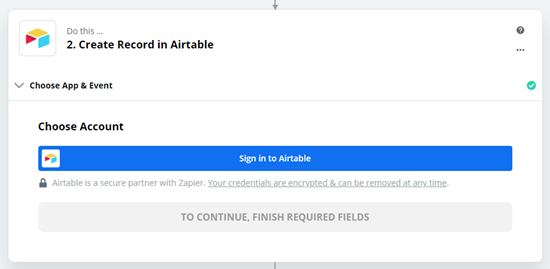 گزینه Sign into Airtable