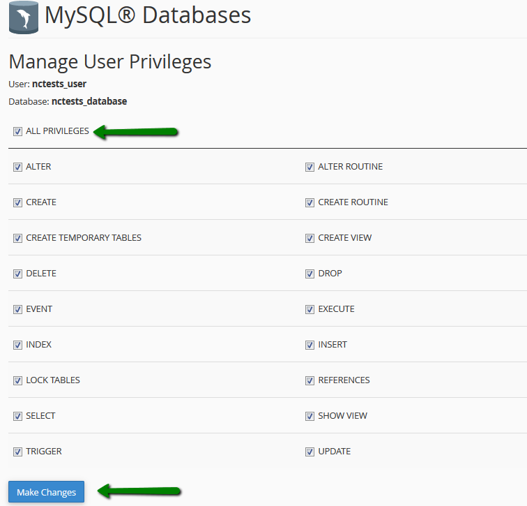 امتیازات MySQL User