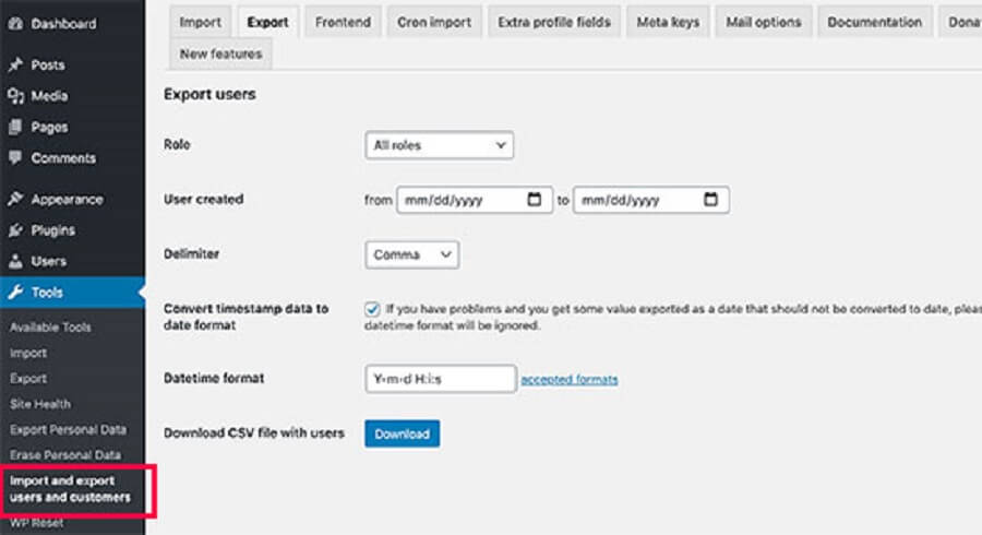 Export users. Как в вордпресс импортировать в php.