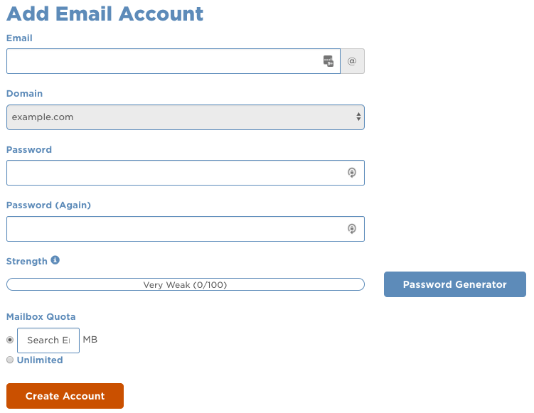 ایجاد اکانت ایمیل در cpanel