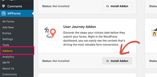 نصب User Joruney Addon روی WPForms 