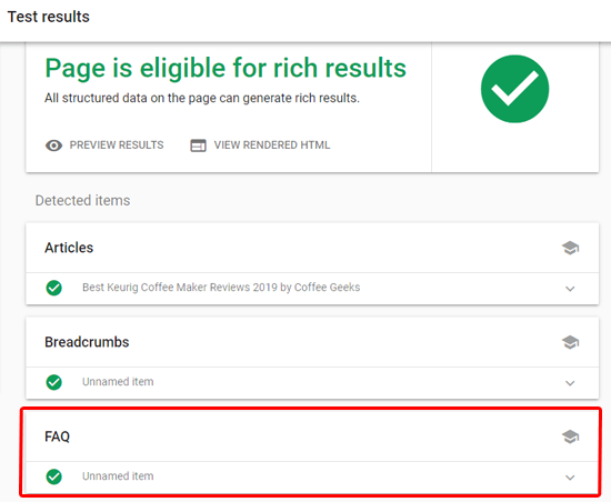 مشاهده نتایج تست Google's Rich Results Test