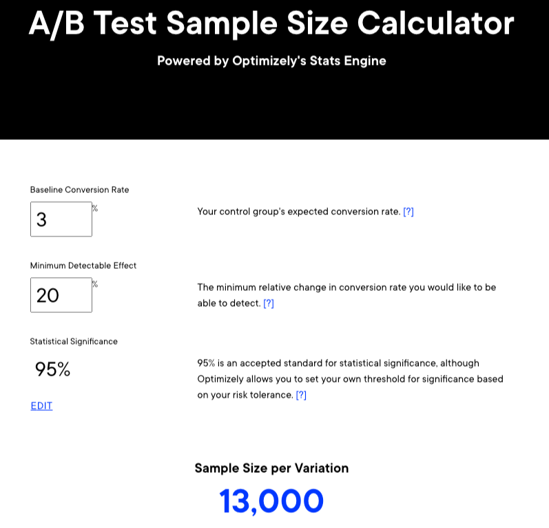 استفاده از ابزار A/B Sample Size Calculator