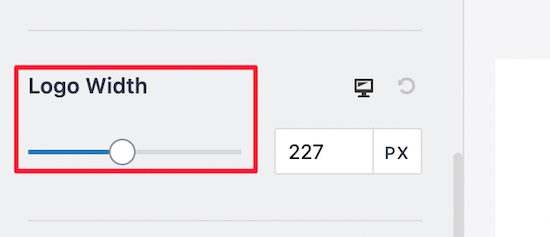 جا به جا کردن اسلایدر Logo Width برای تغییر اندازه لوگو وردپرس