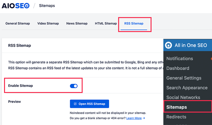 محدود کردن پست RSS - تنظیمات نقشه سایت در All in one SEO