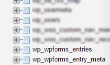 جدول پایگاه داده افزونه wp_wpforms