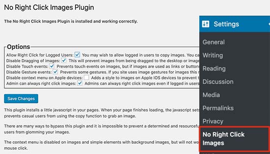اضافه کردن افزونه No Right Click Images برای غیر فعال کردن کلیک راست تصاویر در وردپرس