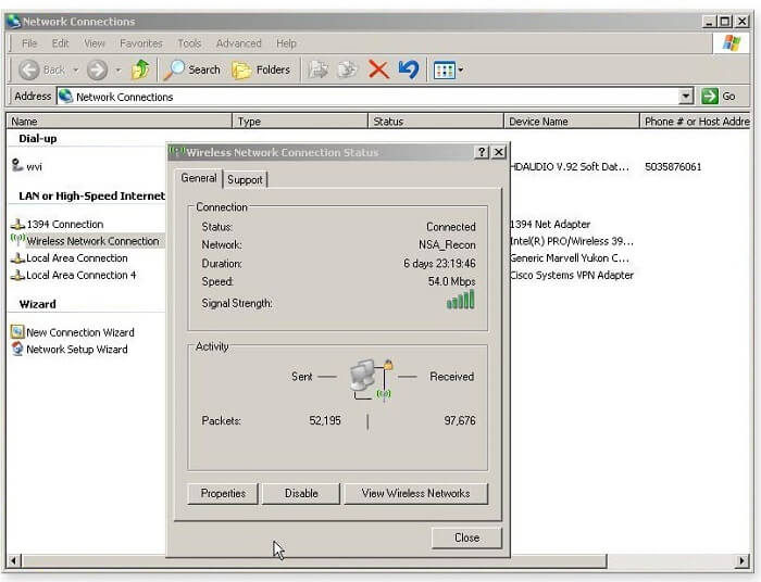 کلیک روی گزینه Wireless Network Connection