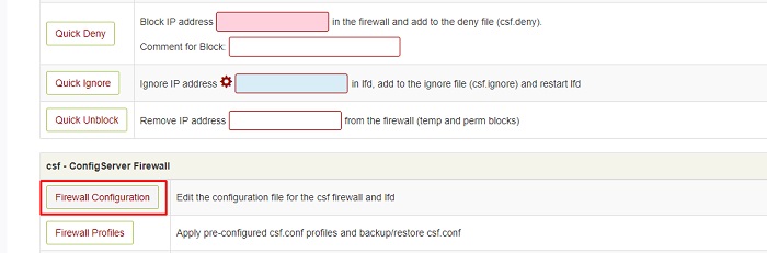 کلیک روی گزینه Firewall Configuration