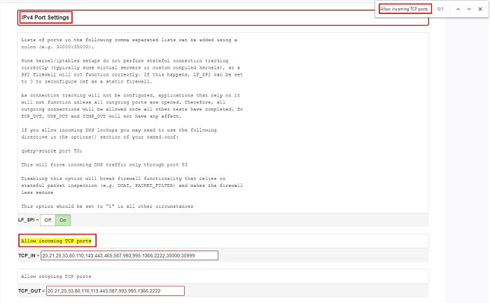 Allow incoming TCP ports